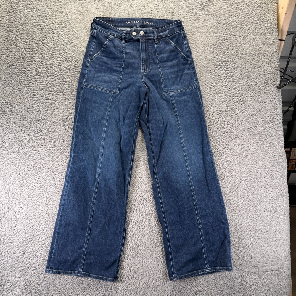 American Eagle Outfitters Jean Women 10 Blue Cotton Denim Wide-Leg Baggy Stretch